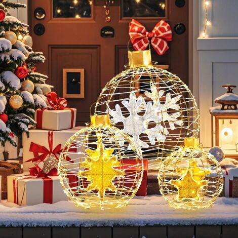 Lot De 3 Guirlandes Boules De Noël Aluminium Rouge/Blanc - 30 Cm - Décoration Intérieur Extérieur Noël Mariage Saint-Valentin Fêtes