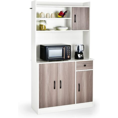 Costway – Buffet de cuisine avec tiroir – 4 étagères réglables – 3 placards à porte – Plan de travail 100 cm – Dimensions 100 x 40 x 180 cm – Bois d'ingénierie blanc (1/5)
