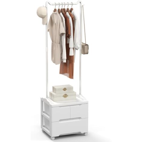 Costway – Portant à vêtements avec roulettes – Penderie solide 157 cm avec 3 tiroirs et 2 crochets – Cadre en métal pour chambre et vestiaire