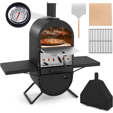 COSTWAY Four à Pizza au Feu de Bois Extérieur, Grill à Pizza avec Pierre à Pizza de 31 cm Pelle à Pizza Grille de Cuisso Thermomètre Etagères Latérales, Housse en Tissu Oxford pour Barbecue