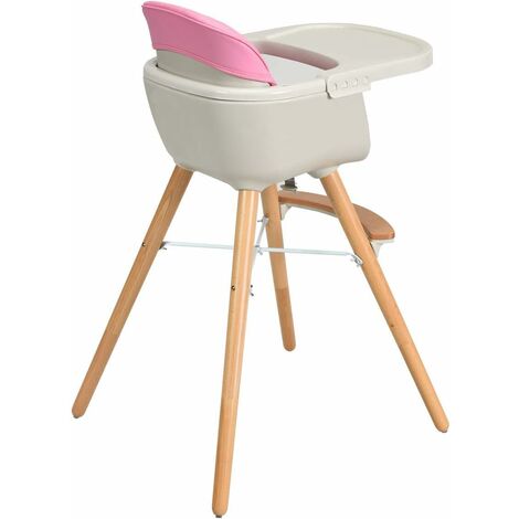 Costway Chaise Haute Bebe 2 En 1 En Bois Avec 3 Hauteurs Et Plateau Reglables Ceinture