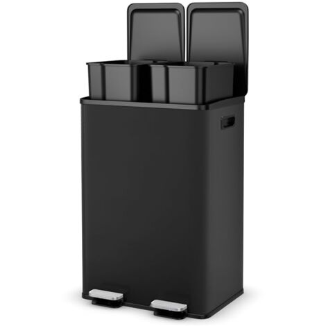 Costway – Poubelle tri sélectif 2 x 30L en acier inox – Anti-empreinte – Fermeture douce – 2 seaux amovibles – Casier désodorisant inclus – Noir - 2x30L