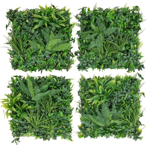 COSTWAY Haie Artificiel Brise-Vue 4PCS 50 x 50 cm, 7 Types de Plantes Artificielles Mixtes, Panneaux de Toile de Fond de Verdure et Protection Solaire Intérieur et Extérieur (1/5)
