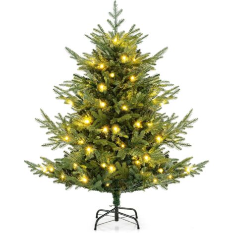 COSTWAY Sapin de Noël Artificiel 135 cm, 442 Branches, 160 Lumières LED Blanc Chaud, Feuilles PE PVC, Arbre de Noël Pré-Éclairé pour Vacances, Maison, Bureau (1/5)