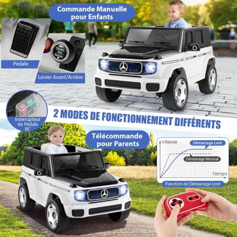 COSTWAY Voiture Électrique 12V Enfant – Télécommande Parent, LED, Musique – 3-6 Km/h – 30 Kg – 3 Ans+ (Blanc)