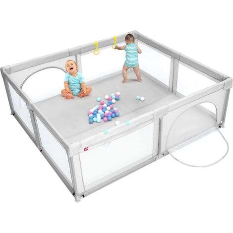 Parc Pour Bébé Avec 50 Balles Océaniques, Clôture Pour Tout-Petits Avec Maille Respirante Centre Dactivites Avec Base Antiderapante Et Grande Porte A Fermeture Eclair 206x147x68 5cm Vert