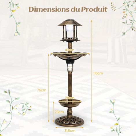 SOARS Mangeoire pour Oiseaux 51 x 72 cm de Hauteur, Abreuvoir pour Oiseaux Sauvages Décoration pour Extérieur Style Antique Effet Bronze, Bain Oiseau pour Jardin, Balcon (Bronze Jaune
