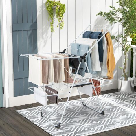 Costway Séchoir à Linge Pliable Etendoir à Linge à 2 Niveaux Barre De Suspension Haute Hauteur Reglable Pinces A Chaussettes Costway Séchoir à Linge Pliable Etendoir à Linge à 2 Niveaux Barre De Suspension Haute Hauteur Reglable Pinces A Chaussettes