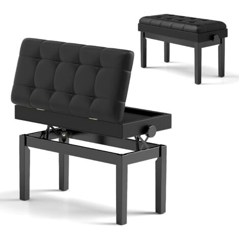 Costway – Tabouret piano réglable 48-58 cm – Rangement intégré – Siège en bois massif avec coussin PU – Charge max 200 kg – Noir (1/5)
