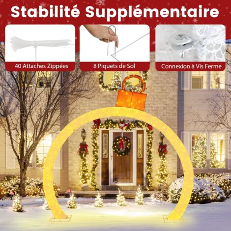 COSTWAY Renne de Noël Lumineux & Traîneau, Decoration Noel Exterieur Interieur, 215 Lumière LED, 8 Piquets de Sol, 20 Attaches Zippées, Décorations de Fêtes pour Salon Jardin Porche