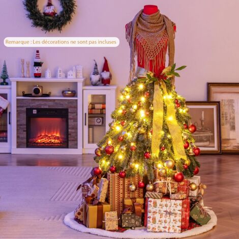 COSTWAY Sapin De Noël Artificiel Floqué 150 Cm – Lumineux LED Avec Baies Rouges, Pommes De Pin & 8 Modes D'Éclairage, Ultra Réaliste