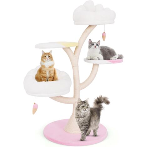 Costway – Arbre à chat 123 cm – 4 étages avec 2 nids et 2 plateformes – Griffoirs en sisal – Coussin amovible – Pour 2 à 4 chats – Rose (1/5)