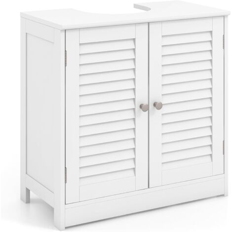 COSTWAY Meuble sous Lavabo, Meuble de Salle de Bain avec Placard à 2 Portes à Persiennes, Œillet L24 x P20 cm, Meuble sous Vasque, Meuble sous Evier Économiseur d'Espace, Blanc (1/5)