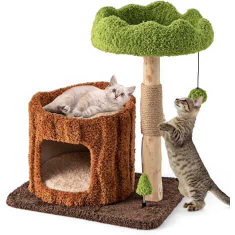 COSTWAY Arbre a Chat Design 73 cm, Arbre a Chat en Bois, Tour Chat Griffoir, 2 Plateformes, Poteaux à Griffer en Jute, Petit Arbre a Chat, Planche à Griffer en Sisal, Pompon Suspendu (1/5)