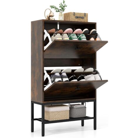 COSTWAY Meuble a Chaussure 15 Paires, Armoire a Chaussures 2 Portes, Étagère Amovible et Réglable, Tablette Inférieure, Meuble Chaussure Entree, Kit Anti-basculement, 60 × 24 × 106 cm (Industriel) (1/5)