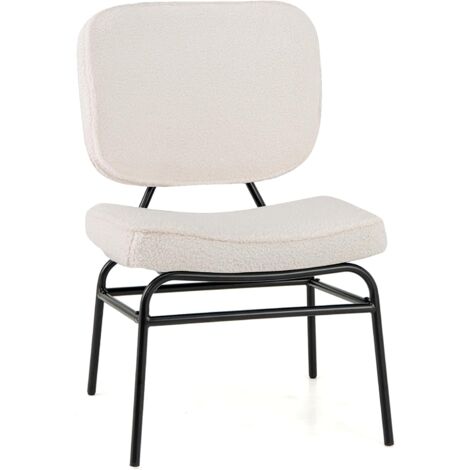 COSTWAY Chaises de Salle à Manger Scandinave en Sherpa, Fauteuil Accent Rembourrage en Éponge, Patins Ajustables & Cadre en Métal, Chaise Moderne pour Salon, Chambre & Salle de Lecture (Beige) (1/5)