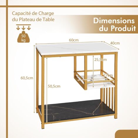 Table D'Appoint En Forme S 3 Étagères - Bout De Canapé Moderne 50x50x50 Cm (Noir)