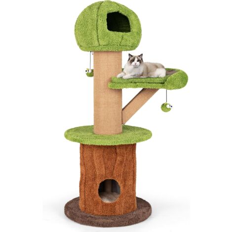 COSTWAY Arbre a Chat Design 148 cm, Arbre a Chat en Bois, 2 Condos, 2 Plateformes, 20 cm Poteaux à Griffer en Sisal, Arbre a Chat XXL en Forme de Branche, 3 Jouets, Grotte Cachée, Coussins Amovibles (1/5)