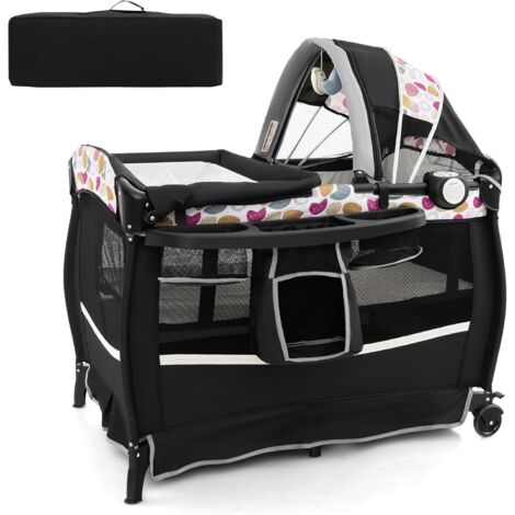 Lit Parapluie Bébé COSTWAY Avec Table à Langer Et Matelas - Évolutif 0-36 Mois, Pliable, Boîte à Musique
