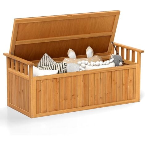 Banc De Rangement D'Extérieur En Bois, Banc D'Extérieur à 2 Places De 209 L Avec Accoudoirs, Pour Outils De Jardin, Charge 100KG, Noir