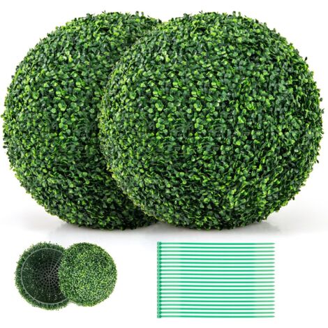 Costway – Lot de 2 boules de buis artificielles 50 cm – Résistantes aux UV – Feuilles touffues à 4 couches – Décoratives pour intérieur et extérieur