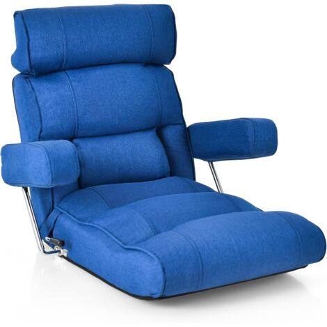 COSTWAY Fauteuil de Sol Pliable, Fauteuil Ergonomique avec Dossier Réglable, Appui-tête Réglable à 6 Positions/Support Lombaire/Siège Allongé, Doublure Multicouche, Charge 150 kg (Bleu) (1/5)