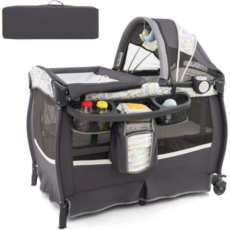 Costway – Lit parapluie bébé avec matelas et table à langer escamotable – Auvent réglable – Jouets suspendus et boîte à musique – Lit de voyage 0-36 mois