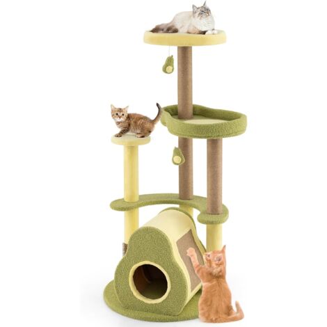 COSTWAY Arbre à Chat XXL 124,5 cm, Arbre a Chat Design, 2 Griffoirs pour Chat, Planche à Griffer, Brosse d'Toilettage, Tour pour Chat à 5 Niveaux, 4 Plateformes, Condo, Jouets, 59 x 59 x 124,5 cm (1/5)