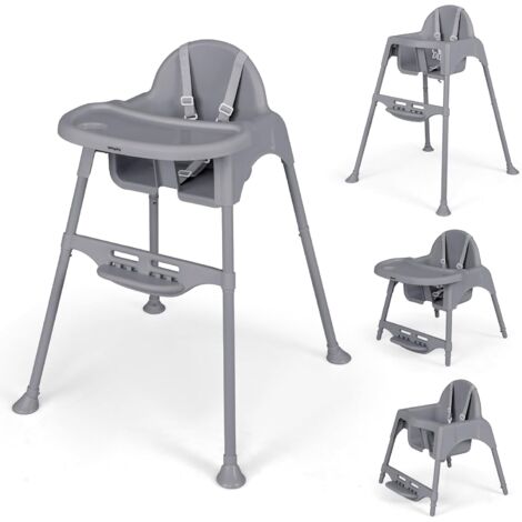 COSTWAY 4 en 1 Chaise Haute Bébé Evolutive, 6-36 Mois, Charge 15 kg, Chaise Bebe Convertible, Plateau et Repose-pieds Réglable Amovible, Harnais à 5 Points, Fauteuil Bebe, Barrière Antichute (Gris)