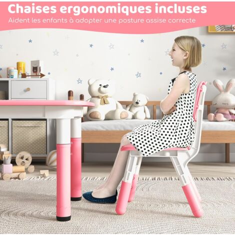 Table Enfants Lapin COSTWAY Avec Chaise - 3 Hauteurs Réglables, Plateau Magnétique 68kg Charge