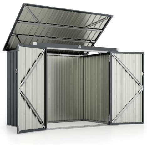 Costway – Abri de jardin métal 1,5 m² – Acier galvanisé avec toit relevable – 2 portes et 2 trous d’aération – Structure triangulaire renforcée