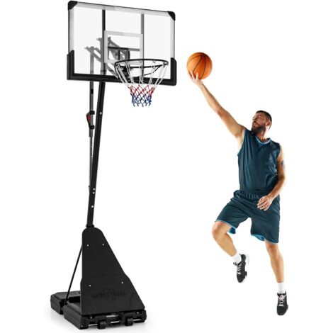 COSTWAY Panier de Basketball sur Pieds avec Hauteur Réglable 150-305 CM, Support de Basket à roulettes avec Panneau Arrière Incassable de 112 cm Plaque de Rebond, pour Adultes ou Enfants