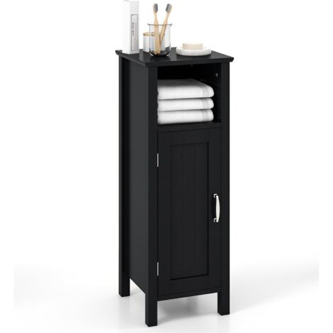 COSTWAY Meuble de Salle de Bain en Bois, Armoire de Rangement avec Porte et Étagères Réglables, Organisateur de Rangement pour Papier Toilette, 30 x 30 x 80 cm (Noir) (1/5)