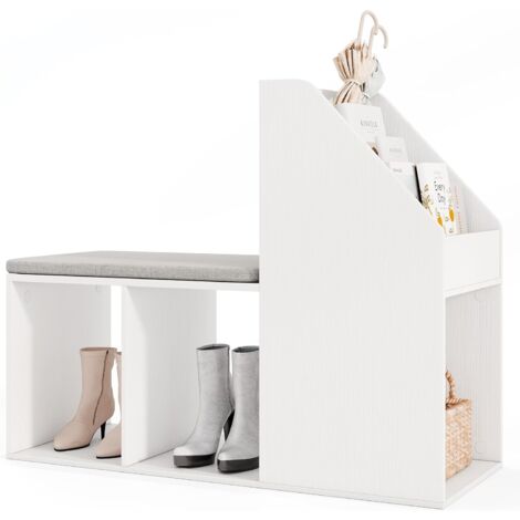 Costway – Banc d'entrée avec coussin amovible – 3 compartiments inférieurs et 3 latéraux – Capacité 150 kg – Dimensions 97 x 40 x 79 cm (1/5)