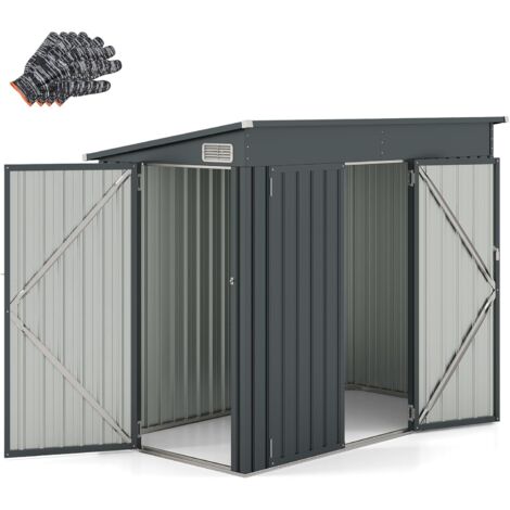 Costway – Abri de jardin métal 4㎡ – Acier galvanisé 5,7 m³ – Toit incliné avec 2 entrées sécurisées – 2 trous d’aération – 4 gants inclus