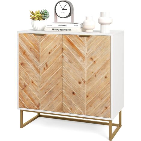 Costway – Buffet bas moderne en bois de sapin avec 2 portes et étagère – Pieds en métal – Dimensions 80x40x80 cm – Meuble de rangement blanc (1/5)