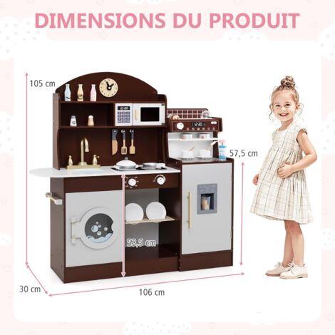 COSTWAY Cuisine D’Angle Enfants En Bois - Jeu Complet Avec Réfrigérateur, Cuisinière, Machine à Laver & Accessoires