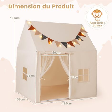 Tente De Jeu Pour Enfants Avec Guirlande Lumineuse Drapeaux Et Tapis Rembourre Cabane Enfant Avec Rideaux En Maille Pour 3 Ans Beige 91792893