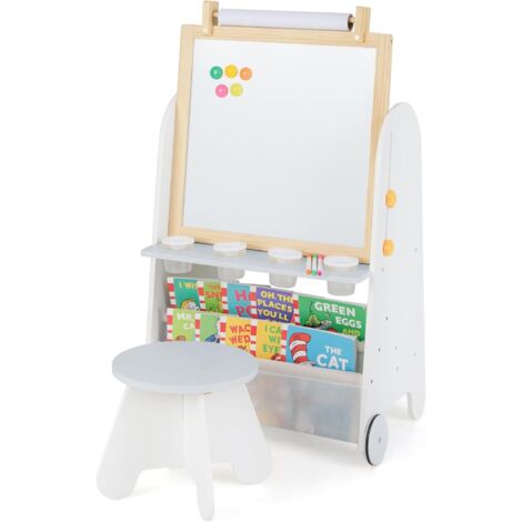 Costway – Table enfant 4 en 1 avec chevalet d'art – Tableau noir et magnétique – Hauteur réglable 92-105 cm – Rangement pratique avec étagères