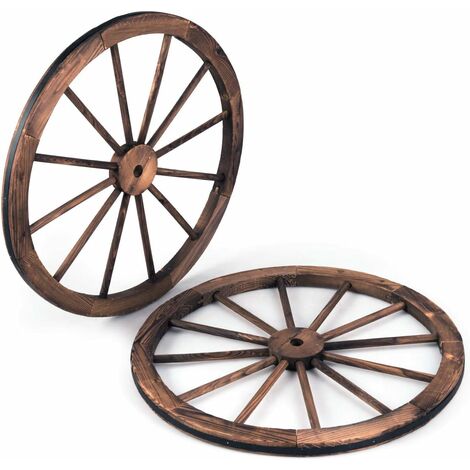 COSTWAY Lot de 2 Roues de Chariot Vintage en Bois Rétro,76CM de Diamètre pour Décoration (1/5)