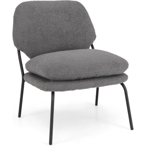 COSTWAY Fauteuil Décoratif sans Accoudoirs, Chaise de Détente en Tissu Polaire avec Dossier Haut, Coussins Épais, Pieds en Métal, Chaise Moderne pour Salon, Chambre, Gris (1/5)