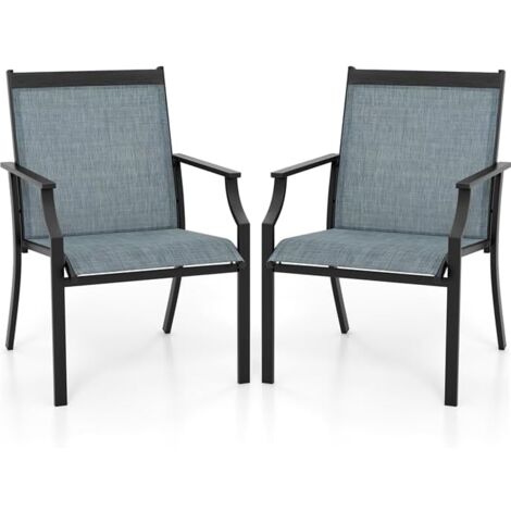 COSTWAY Lot de 2 Chaises de Jardin avec Cadre en Métal, Chaises de Salle à Manger pour l’Extérieur en Teslin à Séchage Rapide, Fauteuil d'Extérieur pour Cour, Balcon, Piscine, Charge 150 KG(Bleu)