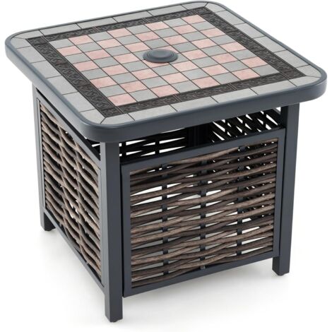 COSTWAY Table de Jardin Carrée Plateau en Résine 55 CM, Table Basse de Patio en Rotin PE avec Trou pour Parasol Cadre en Métal, Table à Manger d'Extérieur pour Jardin Balcon Cour (1/5)