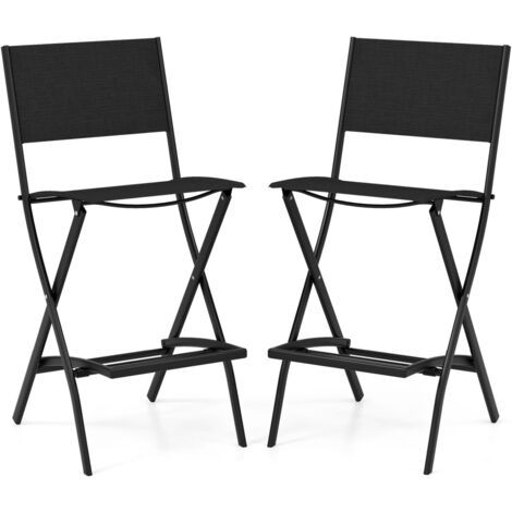 COSTWAY Lot de 2 Chaise de Jardin Extérieur, Chaise Pliante Interieur, Cadre en Metal, Patins Antidérapants, Fauteuil Confortable pour Jardin Balcon Bar, Capacité 150 kg, 46 x 57 x 102 cm (Noir) (1/5)