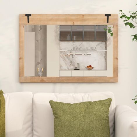 Miroir Mural Rectangulaire Style Ferme 100x66 Cm - Cadre Bois Massif Marron, Support Métal - Réflexion HD - Pour Salon, Chambre, Entrée