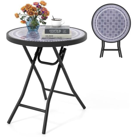 COSTWAY Table de Jardin Bistro Ronde Pliante de 46 cm, Table Basse Extérieur avec Plateau en Verre Trempé, Cadre en Métal Robuste pour Patio Balcon Terrasse, Charge 50 kg (Gris)