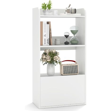 Costway – Bibliothèque avec tiroir 3 niveaux – Étagère ouverte 55x29x105 cm – Panneau épais et kits anti-basculement – Pour salon, bureau, chambre – Blanc (1/5)