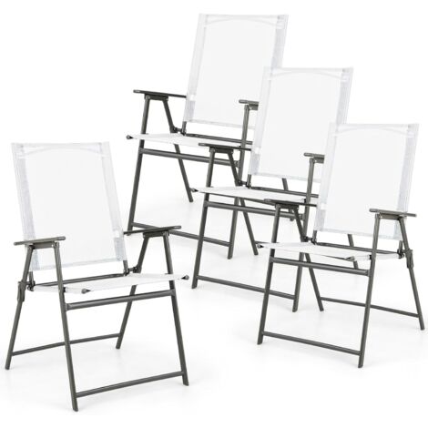 Costway – Lot de 4 chaises de jardin pliantes – Cadre en métal – Dossier haut et assise large – Charge 150 kg – Verrouillage de sécurité