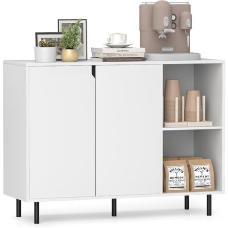 Costway – Buffet cuisine blanc 106x38x80 cm – Armoire 2 portes avec étagères réglables – Kit anti-basculement – 5 pieds en métal pour stabilité (1/5)