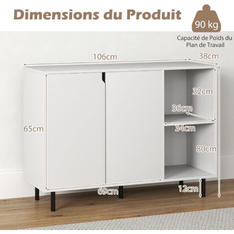 Buffet Cuisine, Armoire Cuisine Avec 2 Etagères, 2 Portes Coulissantes, 107 X 33 X 64 Cm (blanc) - Buffet de cuisine Buffet Cuisine, Armoire Cuisine Avec 2 Etagères, 2 Portes Coulissantes, 107 X 33 X 64 Cm (blanc) - Buffet de cuisine